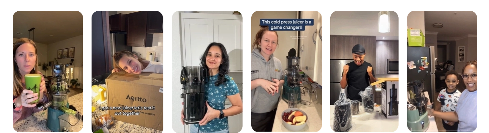 Collage of six smaller images with people in various settings, likely from social media platforms.