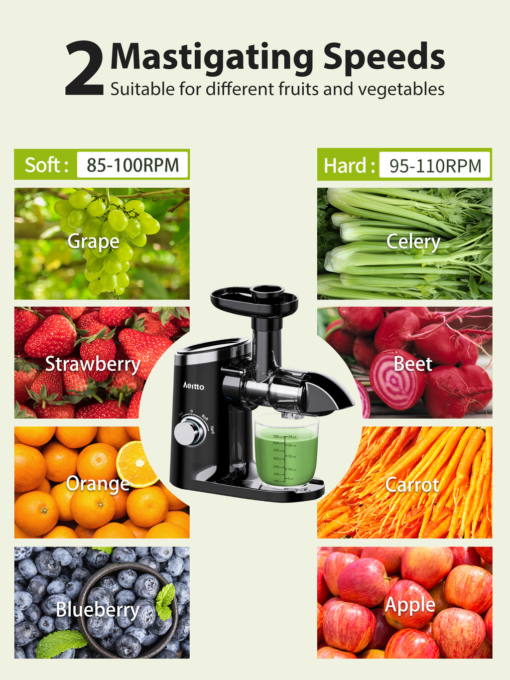 Aeitto Slow Masticating Cold Press Juicer Machine Extractor With Reverse  Function & Double Safe System - Includes 3.2” Wide Chute - Hsj-8824 : Target