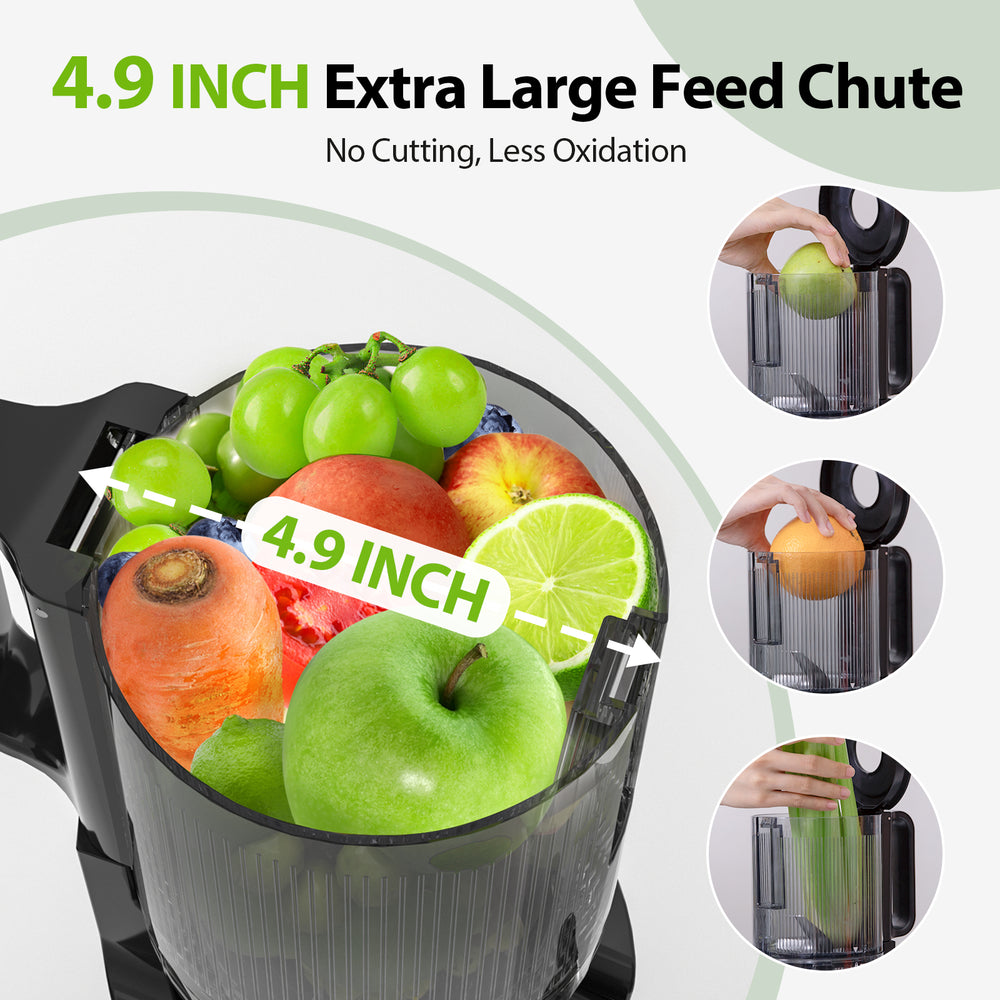 Aeitto Juicer machines, Cold Press Juicer with 4.9" Wide Feed Chute Fit Whole Fruits & Vegetables, High Juice Yield, Masticating Juicer Self Feeding, Easy to Clean
