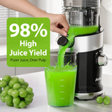 Aeitto Juicer machines, Cold Press Juicer with 4.9" Wide Feed Chute Fit Whole Fruits & Vegetables, High Juice Yield, Masticating Juicer Self Feeding, Easy to Clean