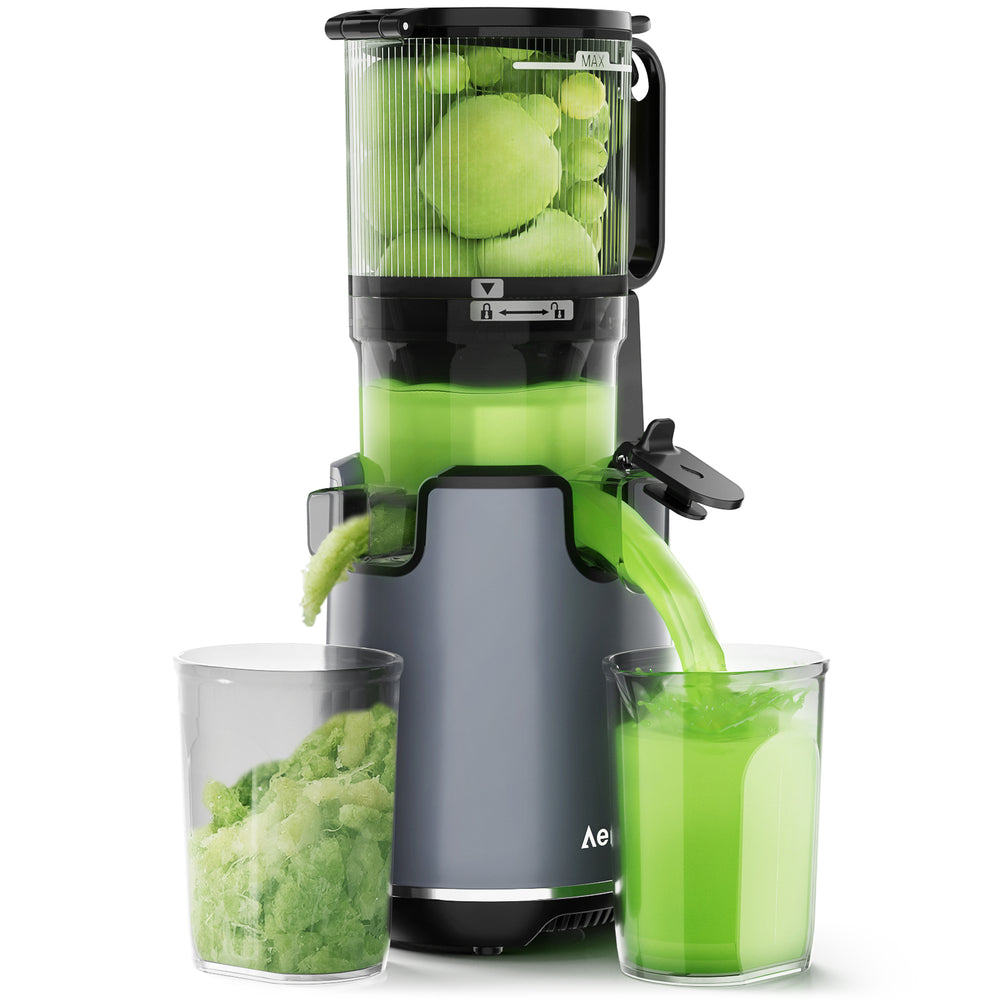 Aeitto Juicer Machines, Cold Press Juicer, 5.3“ Extra Large Feed Chute for Whole Fruits & Vegetables, Juice Maker Easy to Clean, High Juice Yield, Self Feeding