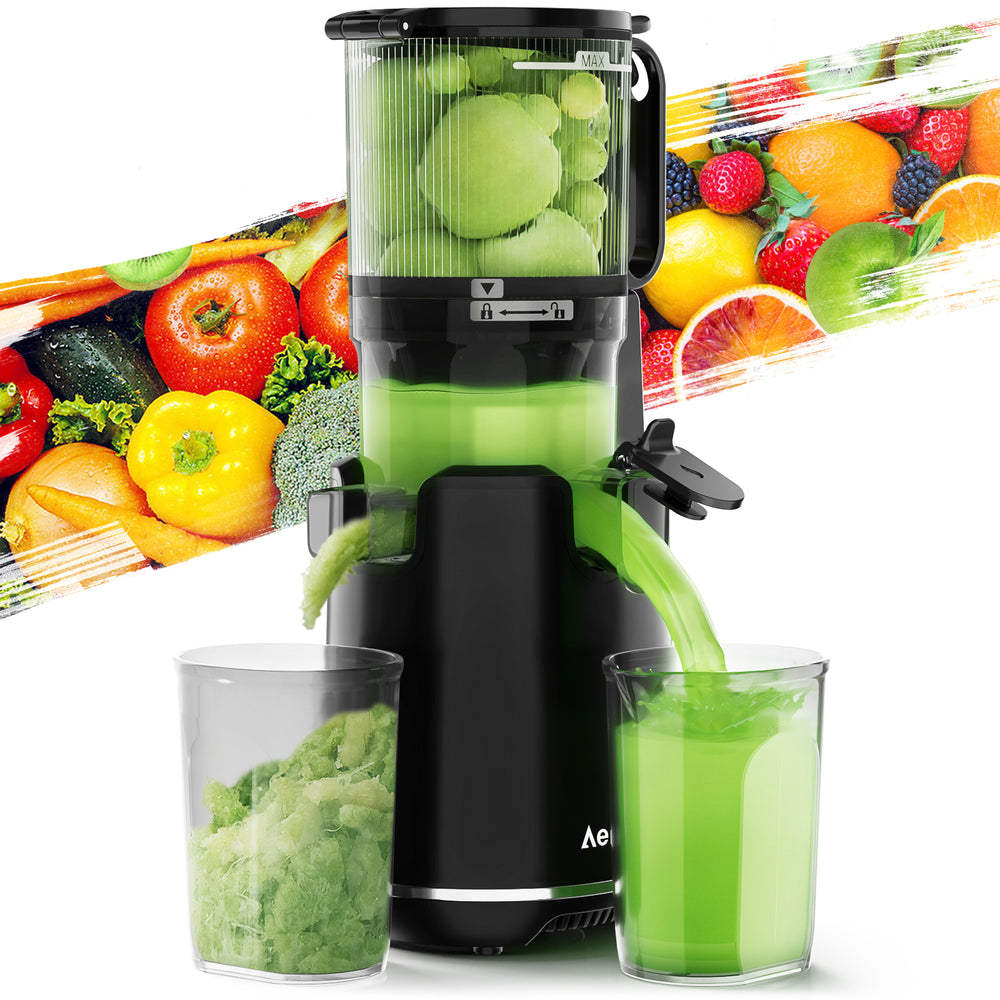 Aeitto Juicer Machines, Cold Press Juicer, 5.3“ Extra Large Feed Chute for Whole Fruits & Vegetables, Juice Maker Easy to Clean, High Juice Yield, Self Feeding