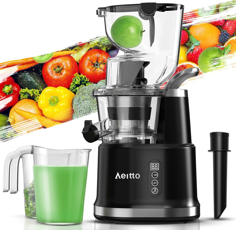 Aeitto Slow Juicer,Slow Masticating Juicer Machine with Big Wide 81mm Chute 900ml Cup