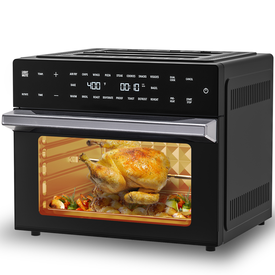 Aeitto Coutertops Oven, 32QT Extra Large Air Fryer Oven with Rotisserie & Dehydrator, Smart Air fryer Toast Oven, 6 Accessories, 1800w, Black