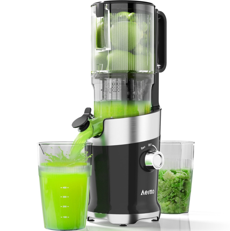 Aeitto Juicer Machines, 4.9" Extra Large Feed Chute for Whole Fruits and Vegetables, Cold Press Juicer, Slow Masticating Juicer Easy to Clean, Double Strainers, Self Feeding, High Juice Yield
