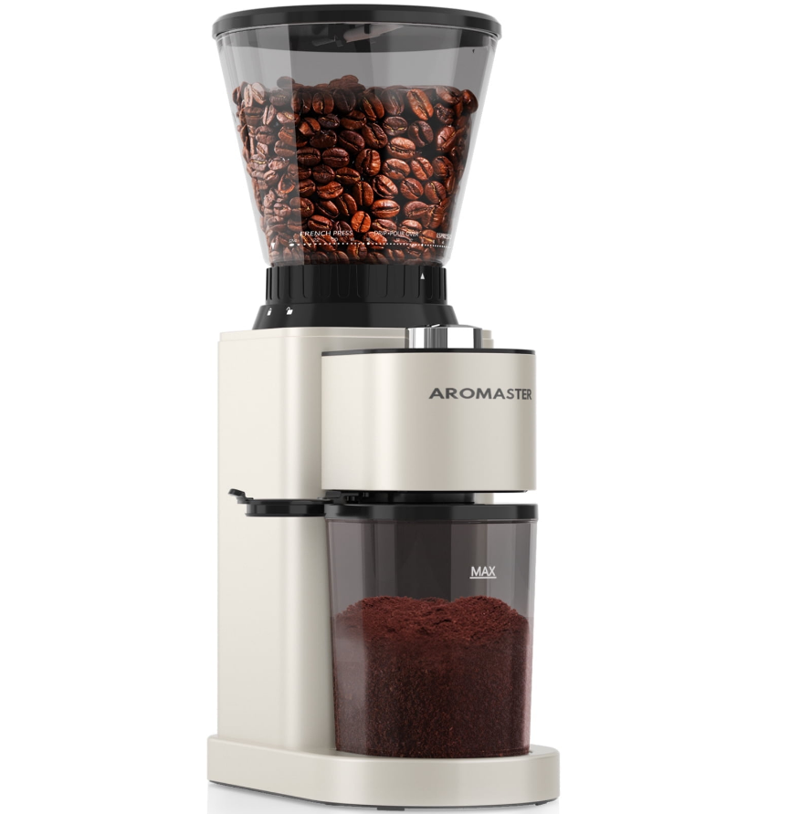 Aeitto Burr Coffee Grinder, Coffee Grinder Electric, Stainless Steel Coffee Bean Grinder, 24 Grind Settings, Espresso/Pour Over/Cold Brew/French Press Coffee Maker, Beige
