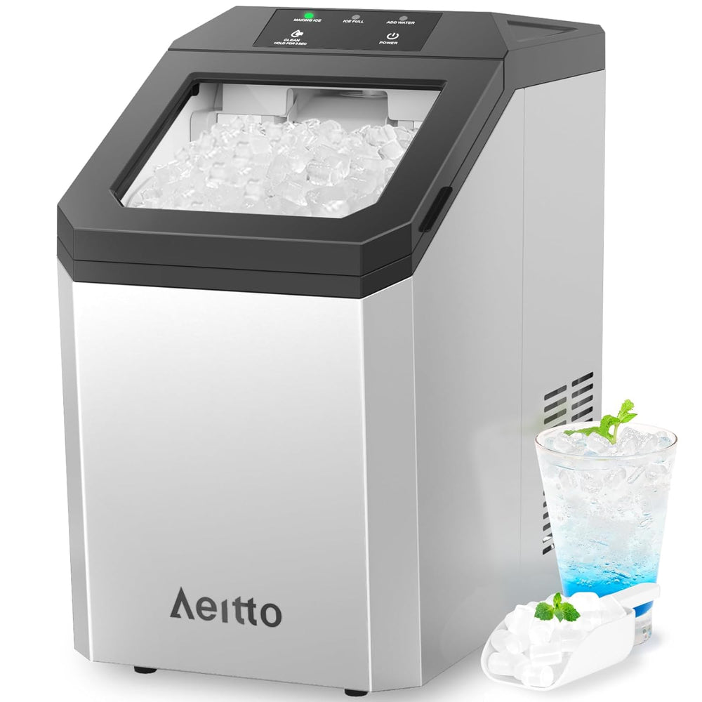 Aeitto Nugget Ice Maker Countertop, 55lbs/Day, Large Capacity Chewable Ice Maker, Rapid Ice Release in 5 Mins, Self-Cleaning with Stainless Steel Housing Ice Machine for Home Office and Party, Silver