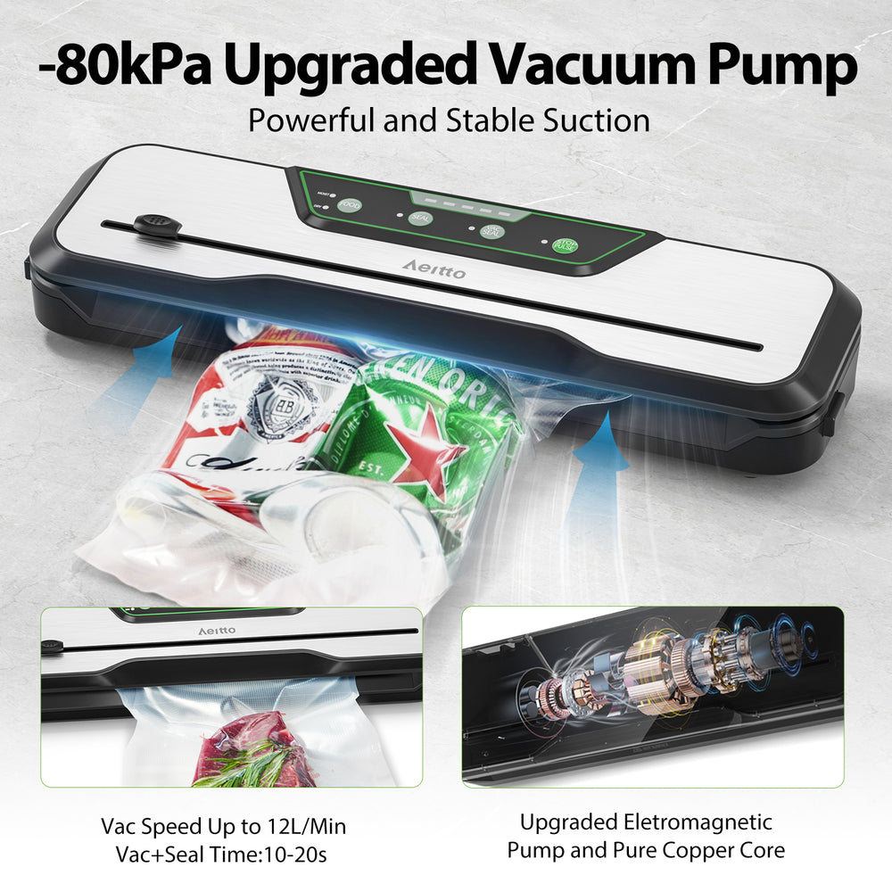 Vacuum Sealer Machine for Food Saver, Dry/Moist Modes with Automatic Air Sealing System,Stainless Steel ,Compact Design with 15 Vacuum Seal Bags & 1