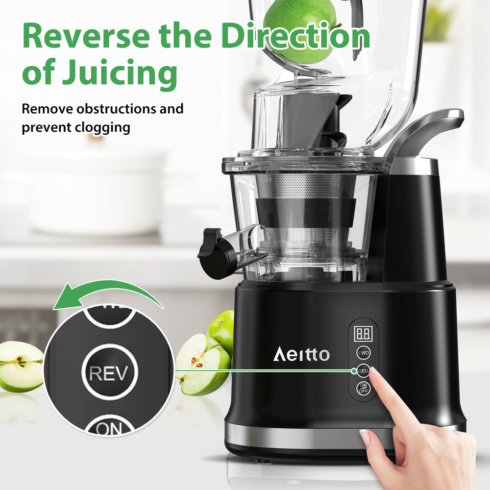 Aeitto Cold Press Juicer, Juicer Machines with Large Feed Chute, Large Capacity, Slow Masticating Juicer for Fruits and Vegetables, Self Feeding for Juice Extractor,BPA-Free