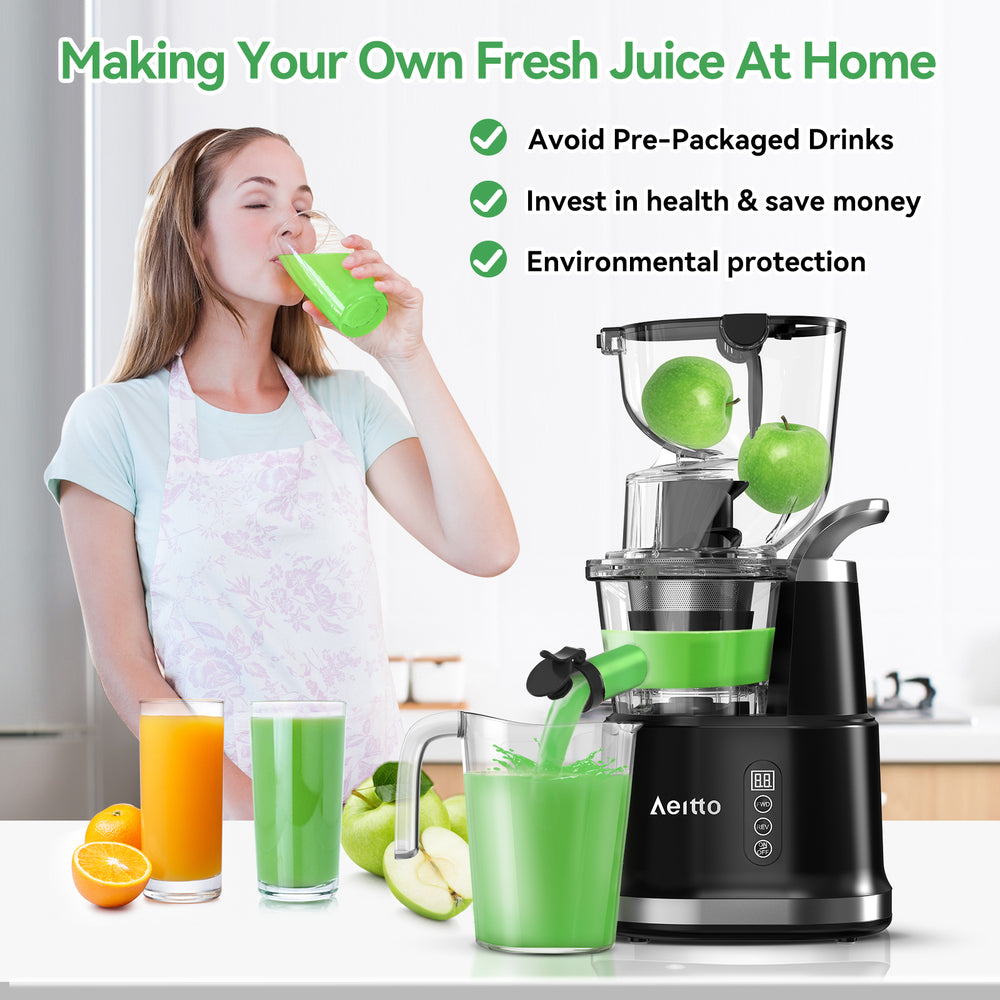 Aeitto Cold Press Juicer, Juicer Machines with Large Feed Chute, Large Capacity, Slow Masticating Juicer for Fruits and Vegetables, Self Feeding for Juice Extractor,BPA-Free