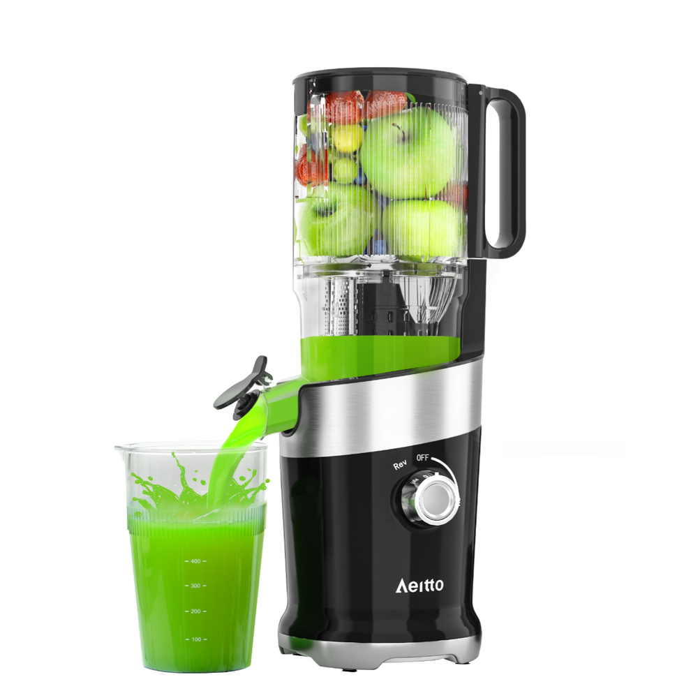 Aeitto Juicer machines, Cold Press Juicer with 4.9" Wide Feed Chute Fit Whole Fruits & Vegetables, High Juice Yield, Masticating Juicer Self Feeding, Easy to Clean