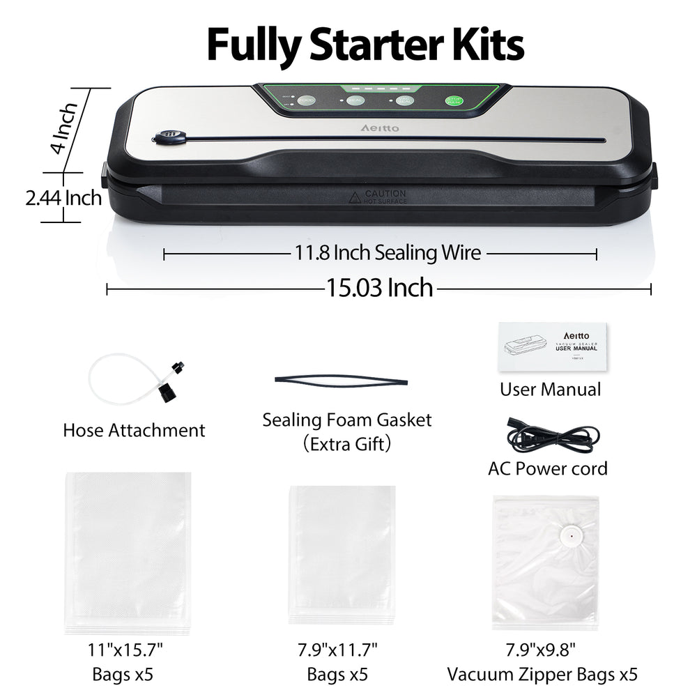 80kPa Vacuum-Sealer-Machine with Starter Kits, Aeitto 8-In-1 Food Vacuum Sealer