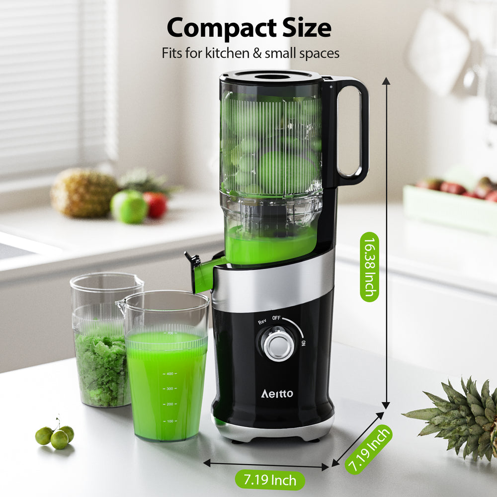 Aeitto Juicer machines, Cold Press Juicer with 4.9" Wide Feed Chute Fit Whole Fruits & Vegetables, High Juice Yield, Masticating Juicer Self Feeding, Easy to Clean