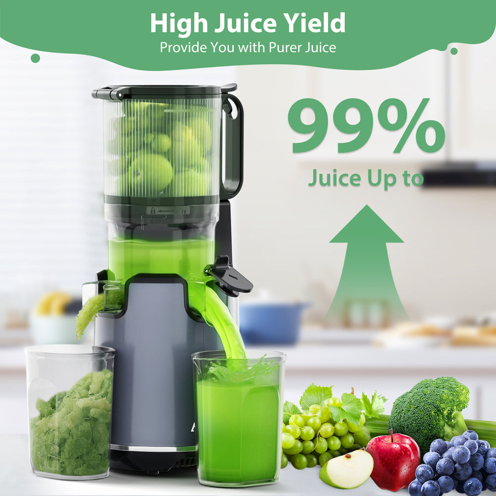 Aeitto Juicer Machines, Cold Press Juicer, 5.3“ Extra Large Feed Chute for Whole Fruits & Vegetables, Juice Maker Easy to Clean, High Juice Yield, Self Feeding