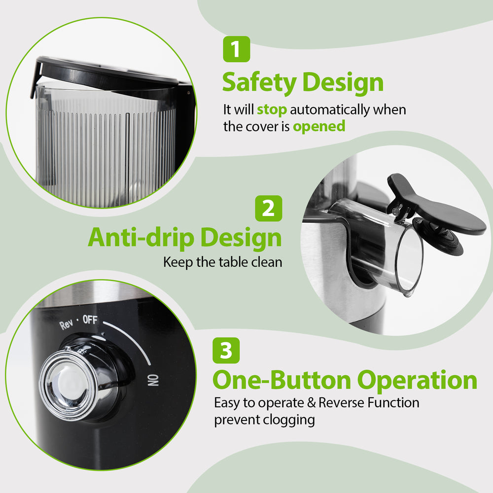 Aeitto Juicer machines, Cold Press Juicer with 4.9" Wide Feed Chute Fit Whole Fruits & Vegetables, High Juice Yield, Masticating Juicer Self Feeding, Easy to Clean