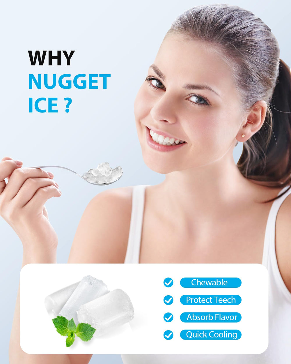 Aeitto Nugget Ice Maker Countertop, Pellet Ice Machine Soft Chewable Ice 40lbs/Day, One-Click Operation, Auto Self-Cleaning Crushed Ice Makers Stainless with Scoop for Home/Kitchen/Office