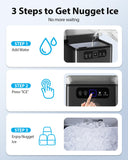 Aeitto Nugget Ice Maker Countertop, Pellet Ice Machine Soft Chewable Ice 40lbs/Day, One-Click Operation, Auto Self-Cleaning Crushed Ice Makers Stainless with Scoop for Home/Kitchen/Office