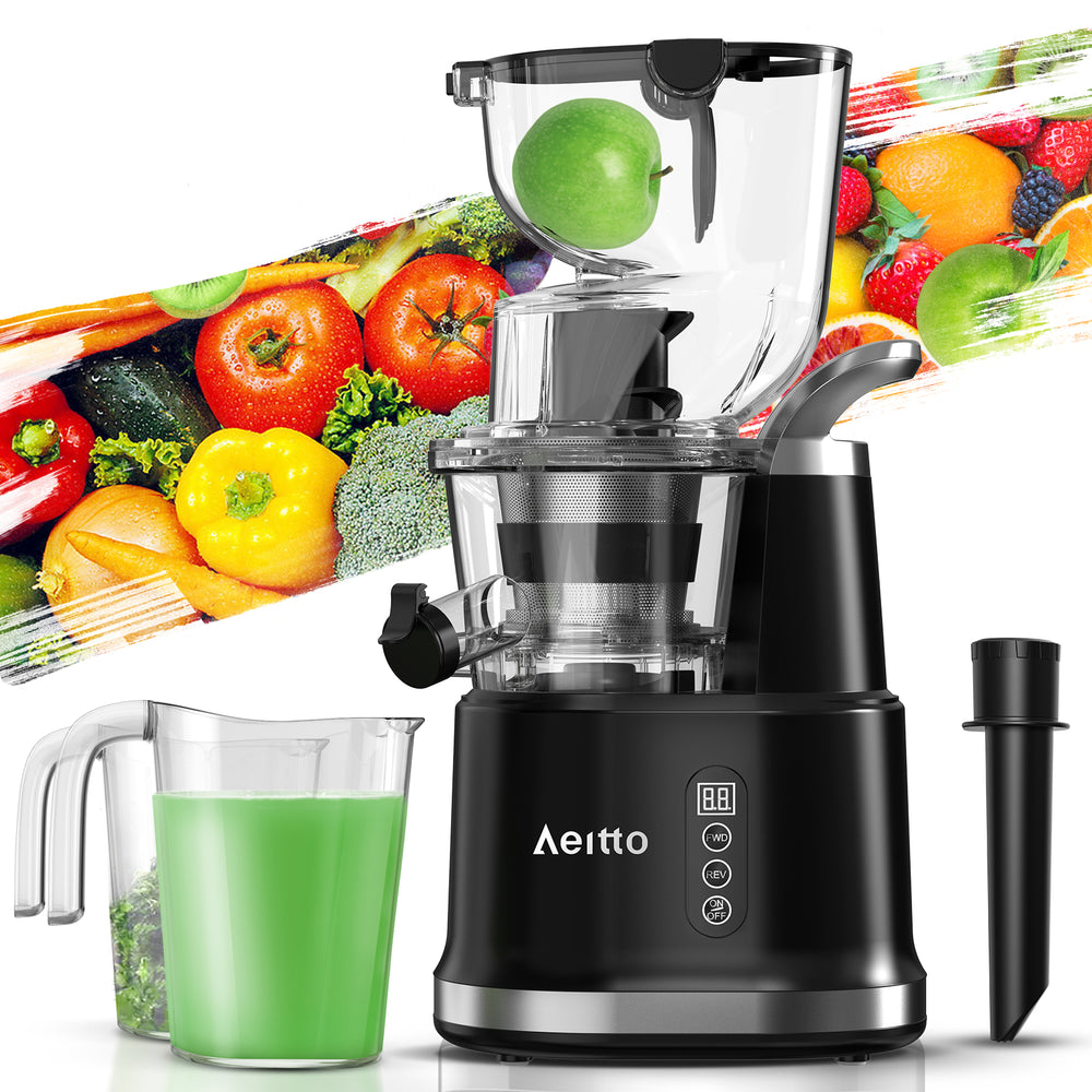 Aeitto Cold Press Juicer, Juicer Machines with Large Feed Chute, Large Capacity, Slow Masticating Juicer for Fruits and Vegetables, Self Feeding for Juice Extractor,BPA-Free