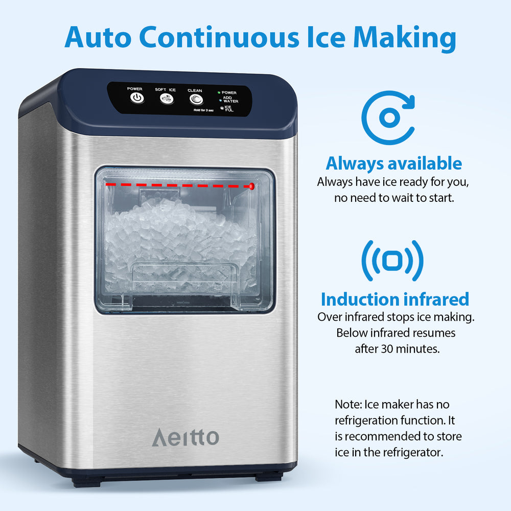 Aeitto Nugget Ice Maker Countertop, 55 lbs/Day