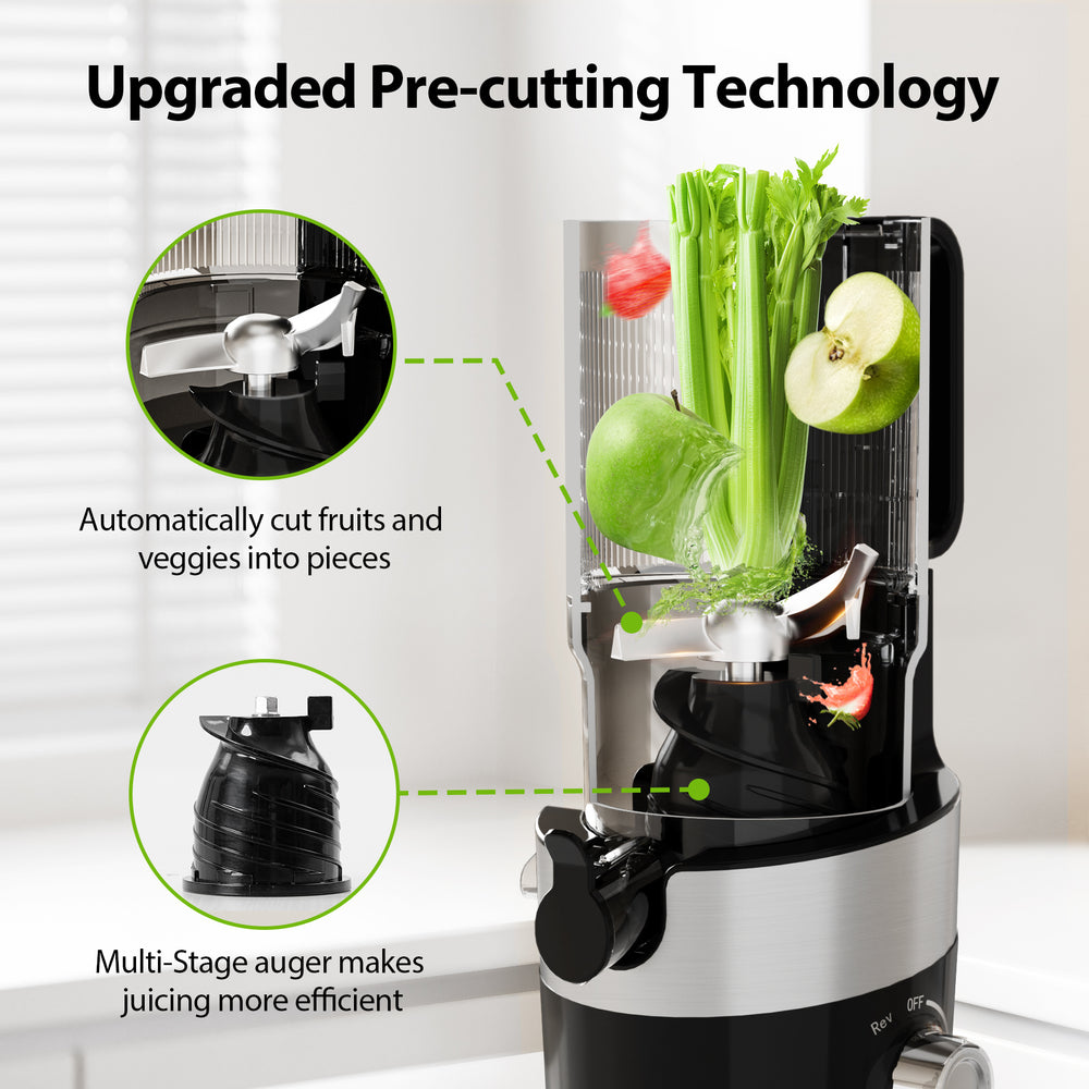 Aeitto Juicer machines, Cold Press Juicer with 4.9" Wide Feed Chute Fit Whole Fruits & Vegetables, High Juice Yield, Masticating Juicer Self Feeding, Easy to Clean
