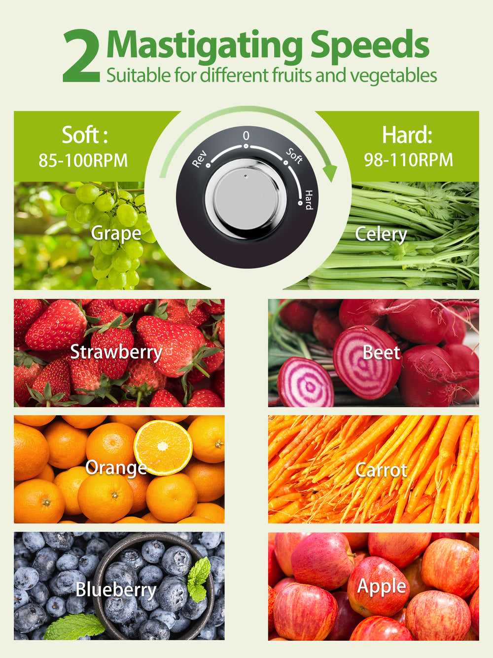 Juicer Machines, Aeitto Cold Press Juicer with Soft & Hard Modes, Quiet Motor, Reverse Function, Juice Extractor Vegetable and Fruit, Masticating Juicer, Easy to Clean with Brush