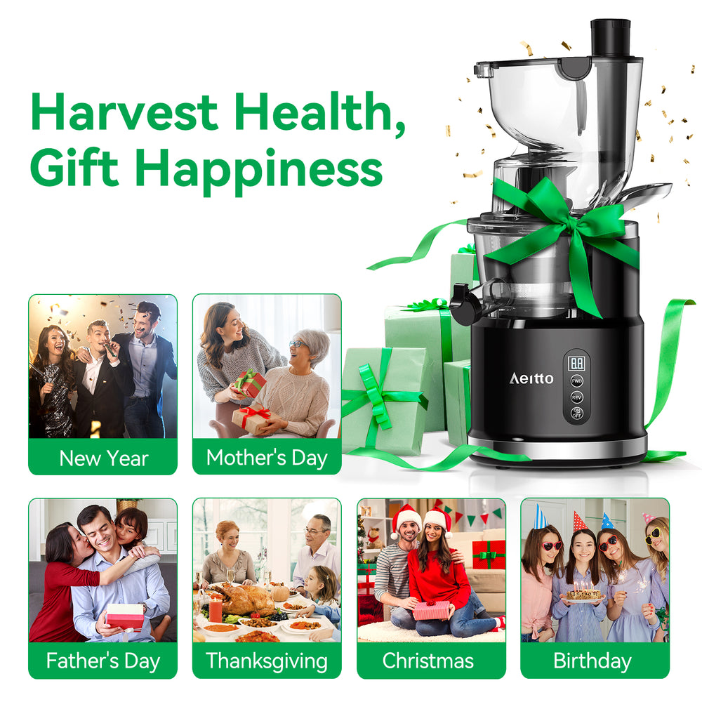 Aeitto Cold Press Juicer, Juicer Machines with Large Feed Chute, Large Capacity, Slow Masticating Juicer for Fruits and Vegetables, Self Feeding for Juice Extractor,BPA-Free