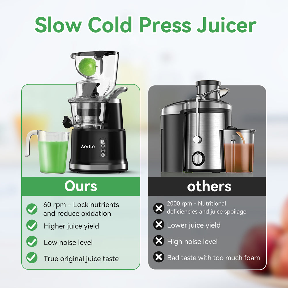 Aeitto Cold Press Juicer, Juicer Machines with Large Feed Chute, Large Capacity, Slow Masticating Juicer for Fruits and Vegetables, Self Feeding for Juice Extractor,BPA-Free