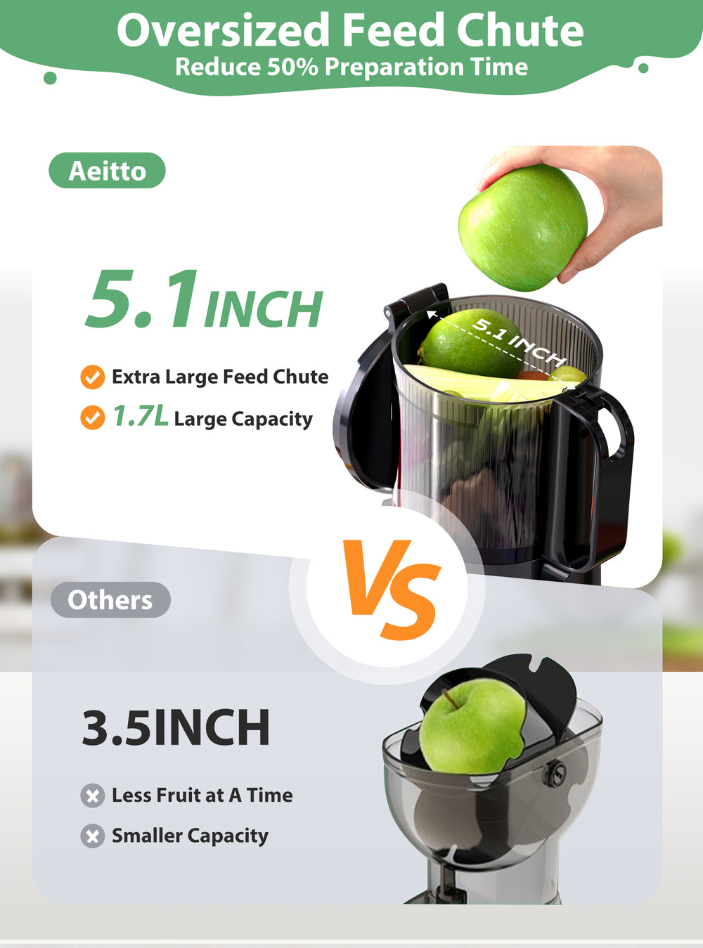 Aeitto Masticating Juicer  with 5.1" Large Feed Chute-Grey