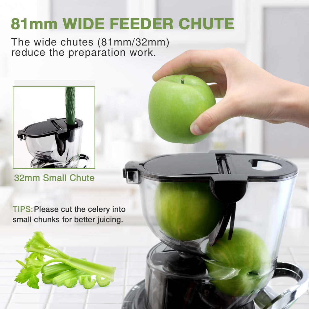 Aeitto Slow Juicer,Slow Masticating Juicer Machine with Big Wide 81mm Chute 900ml Cup