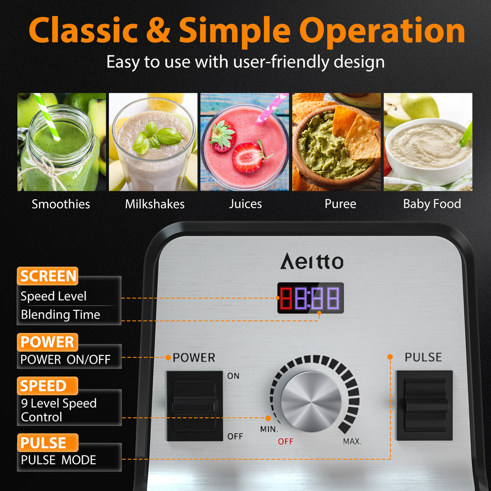 Aeitto® Blender, Blenders for Kitchen with 1500-Watt Motor, 68 Oz Large  Capacity, Countertop Professional Blenders for Ice Crush, Frozen Drinks,  Black