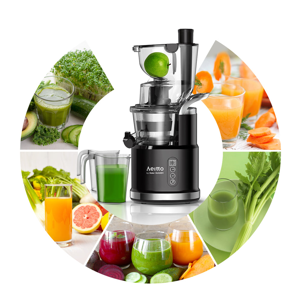 Aeitto Cold Press Slow Juicer, Portable Big Wide 81mm Chute LED Display Masticating Juicer for Nutrient Fruits and Vegetables, Vertical