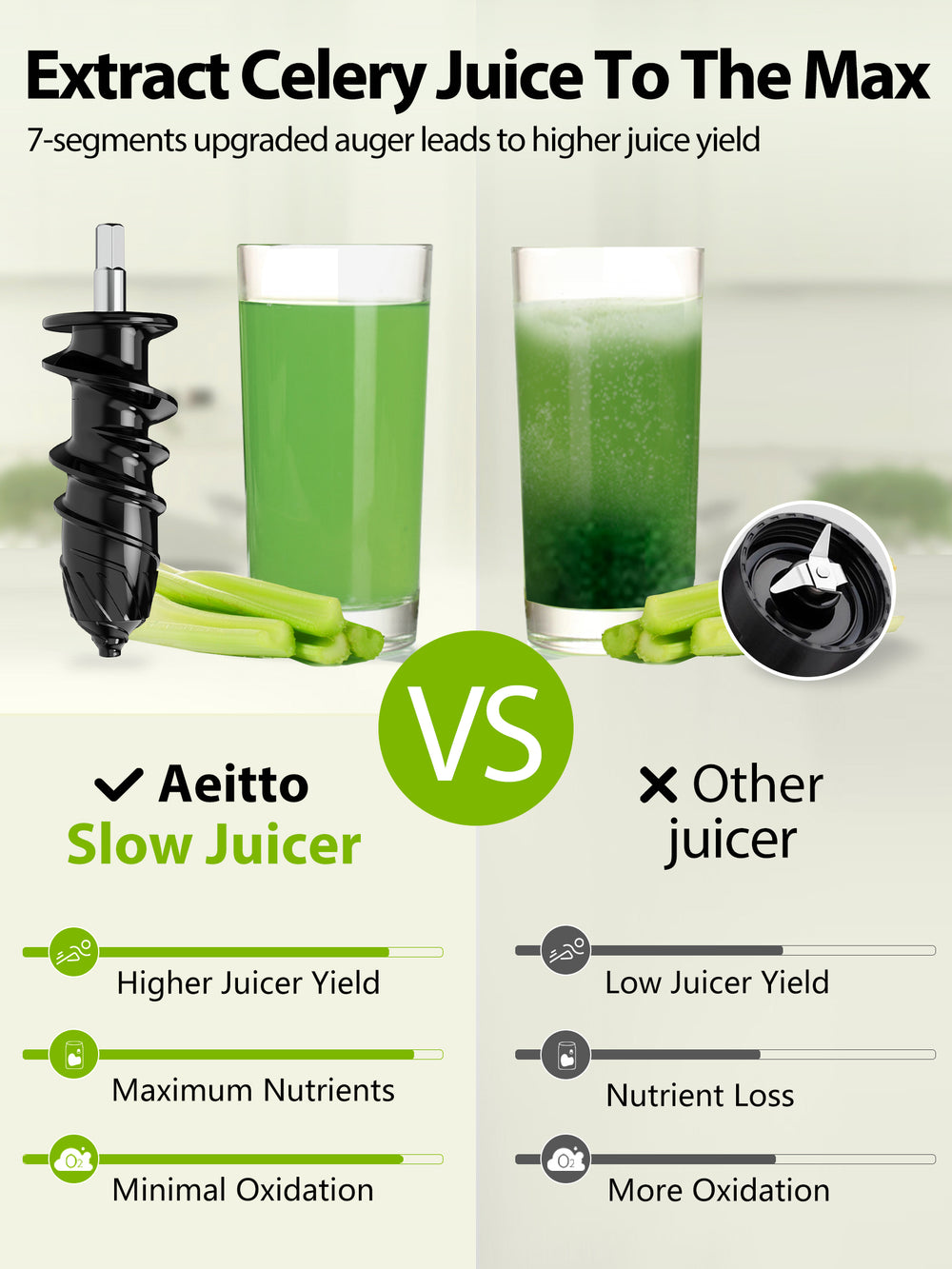 Aeitto Masticating Juicer with Two Speed Modes BLUE