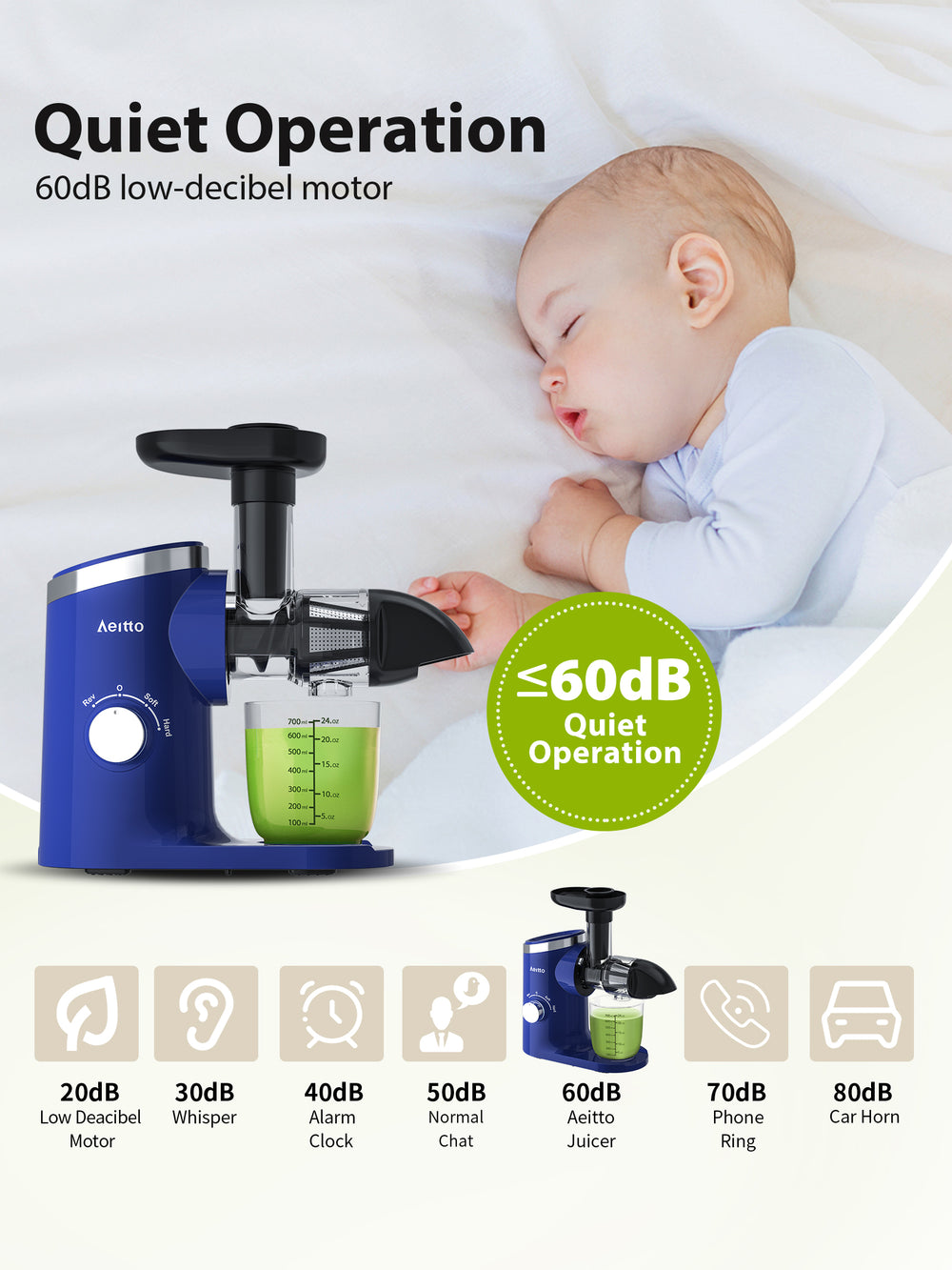 Aeitto Masticating Juicer with Two Speed Modes BLUE