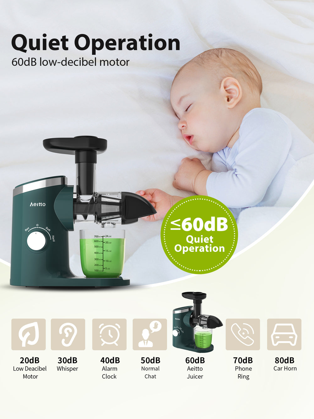 Aeitto Masticating Juicer with Two Speed Modes GREEN